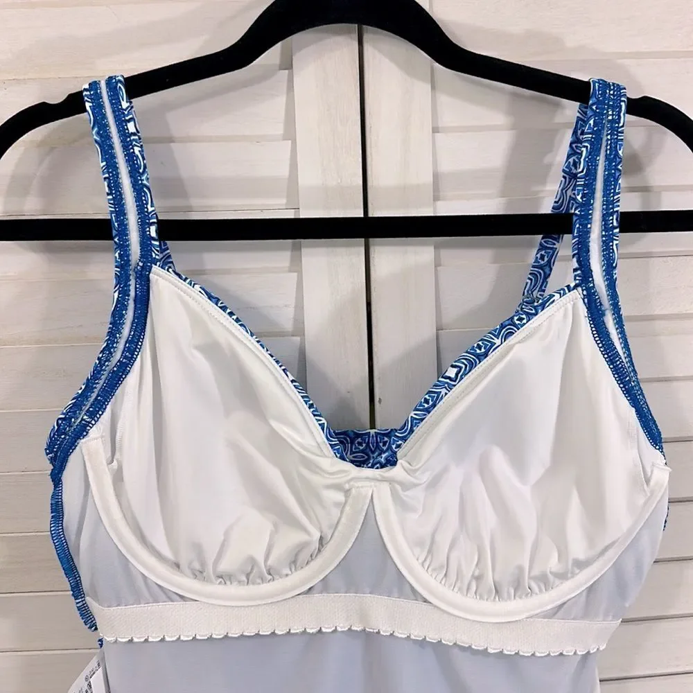 Lands' End Blue Underwire Tankini Top Size 10 NWOT